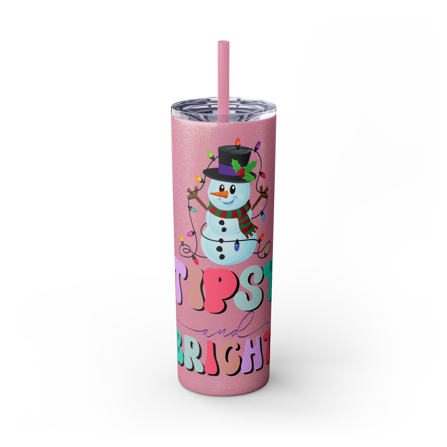 Tipsy and Bright Glitter Tumbler with Straw, 20oz