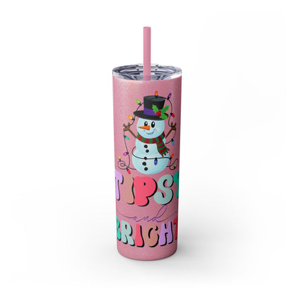 Tipsy and Bright Glitter Tumbler with Straw, 20oz