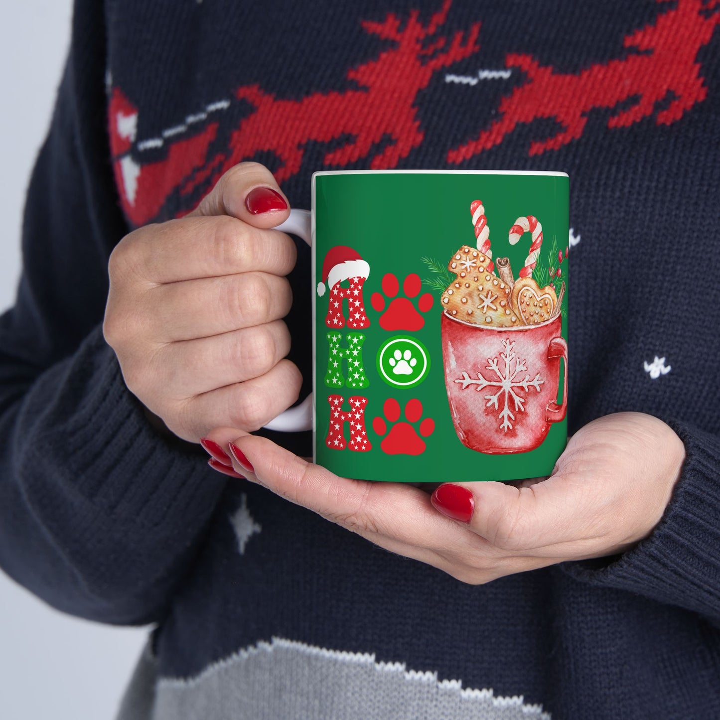 Mug - Animal Friendly Ho Ho Ho Ceramic Mug with Hot Chocolate Design